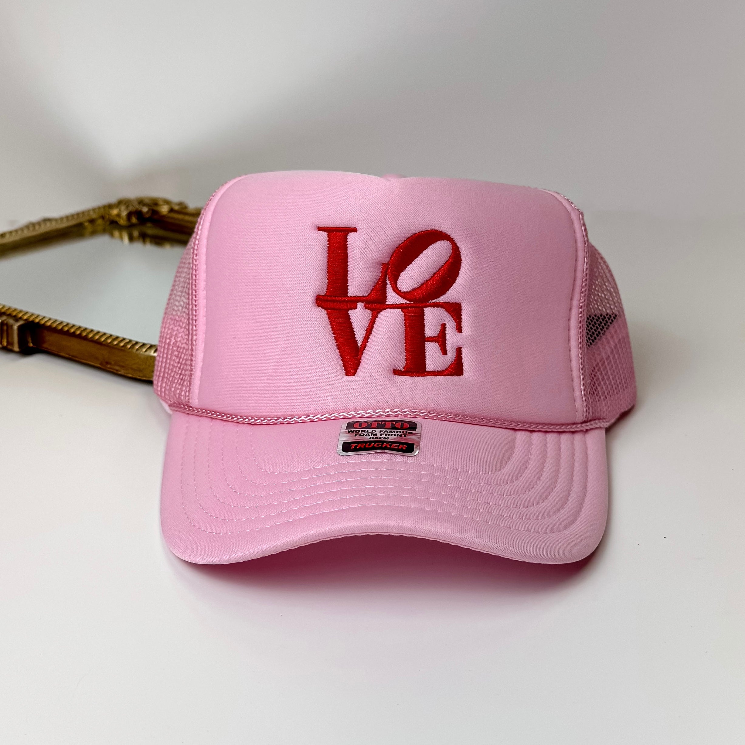 LOVE Foam Trucker Hat in Light Pink - Giddy Up Glamour Boutique