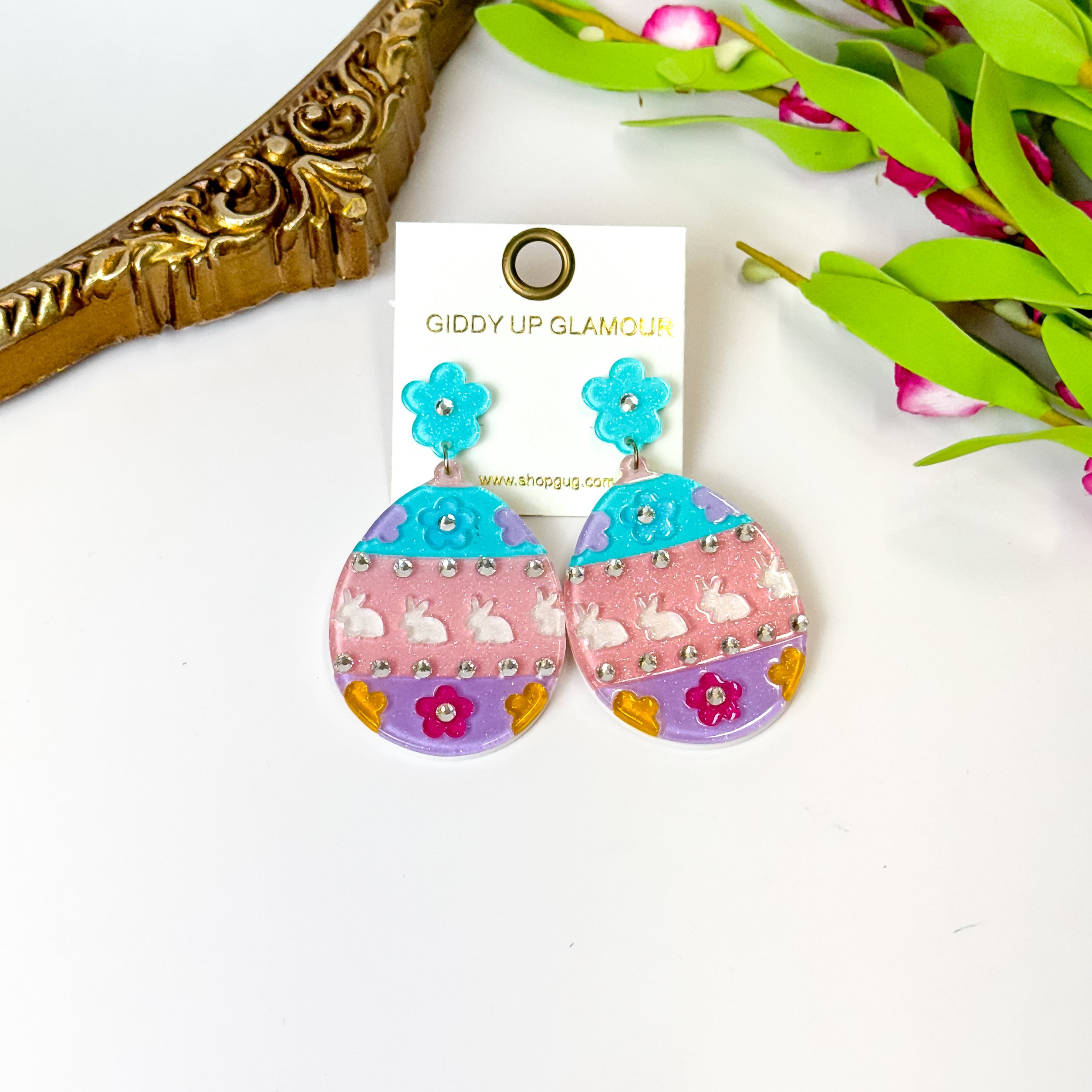 Easter Egg Earrings with Crystals in Multi Color - Giddy Up Glamour Boutique