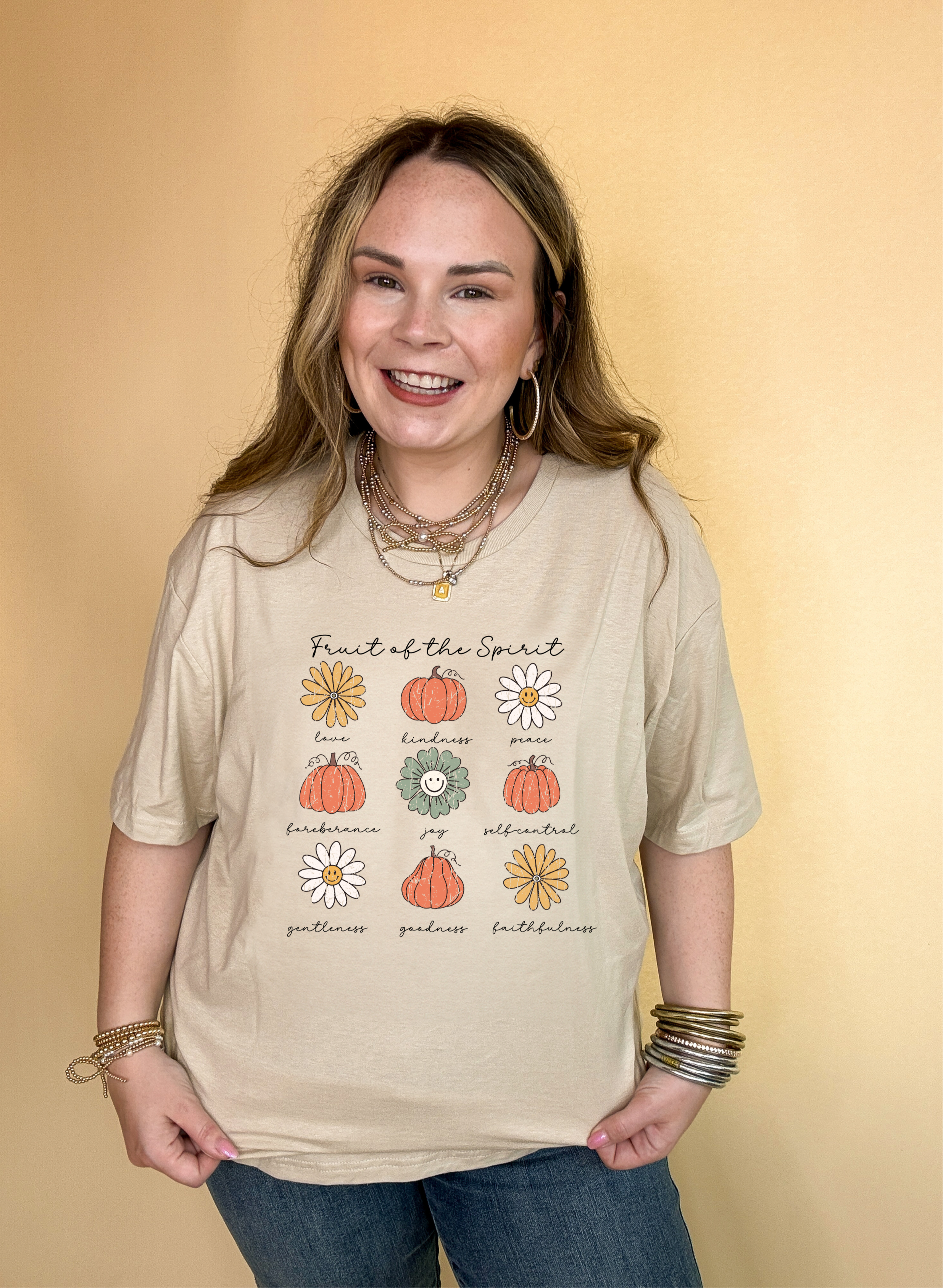 Online Exclusive | Fruits of the Spirit with Pumpkin and Flower Icons Graphic Tee in Multiple Color Options