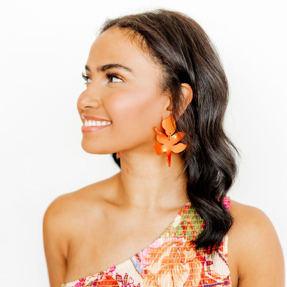 Linny Co | Flora Drop Earrings in Metallic Orange