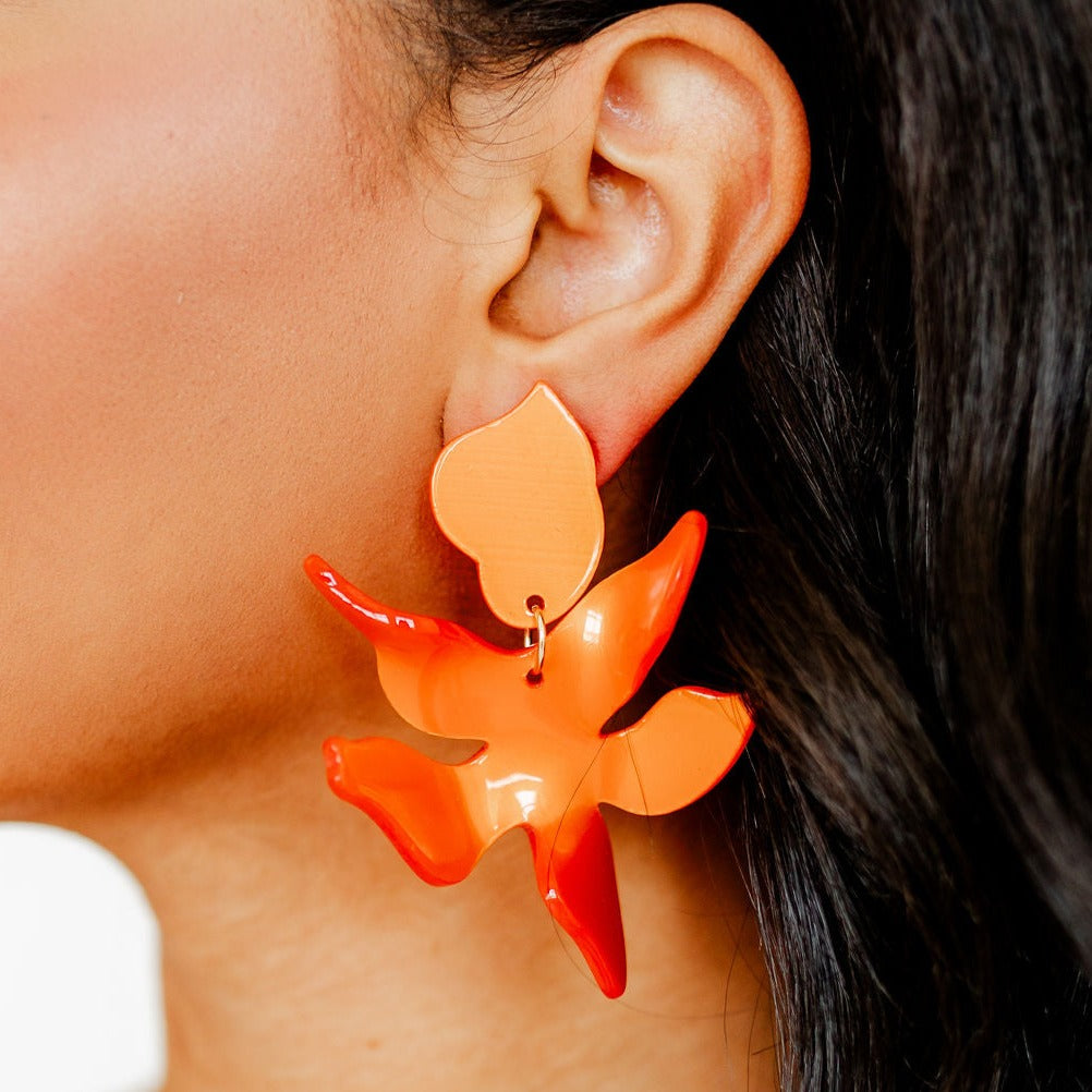 Linny Co | Flora Drop Earrings in Metallic Orange