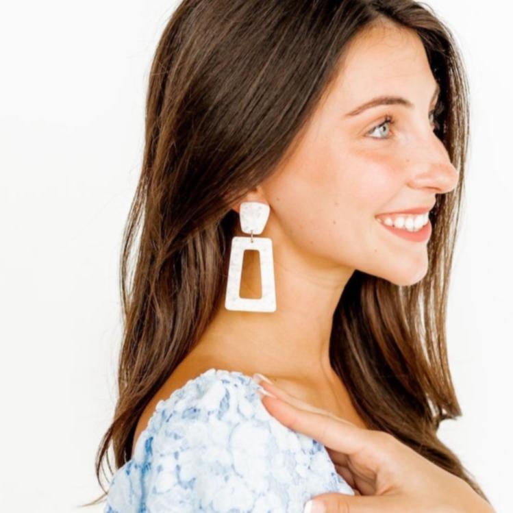 Linny Co | Kennedy Rectangular Drop Earrings in White Shell