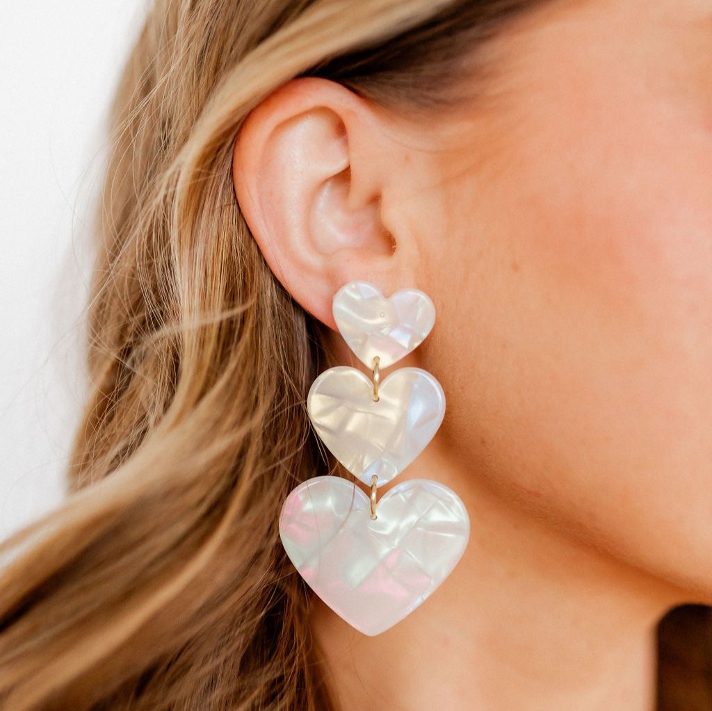 Linny Co | Penny Heart Drop Earrings in Clear Iridescent