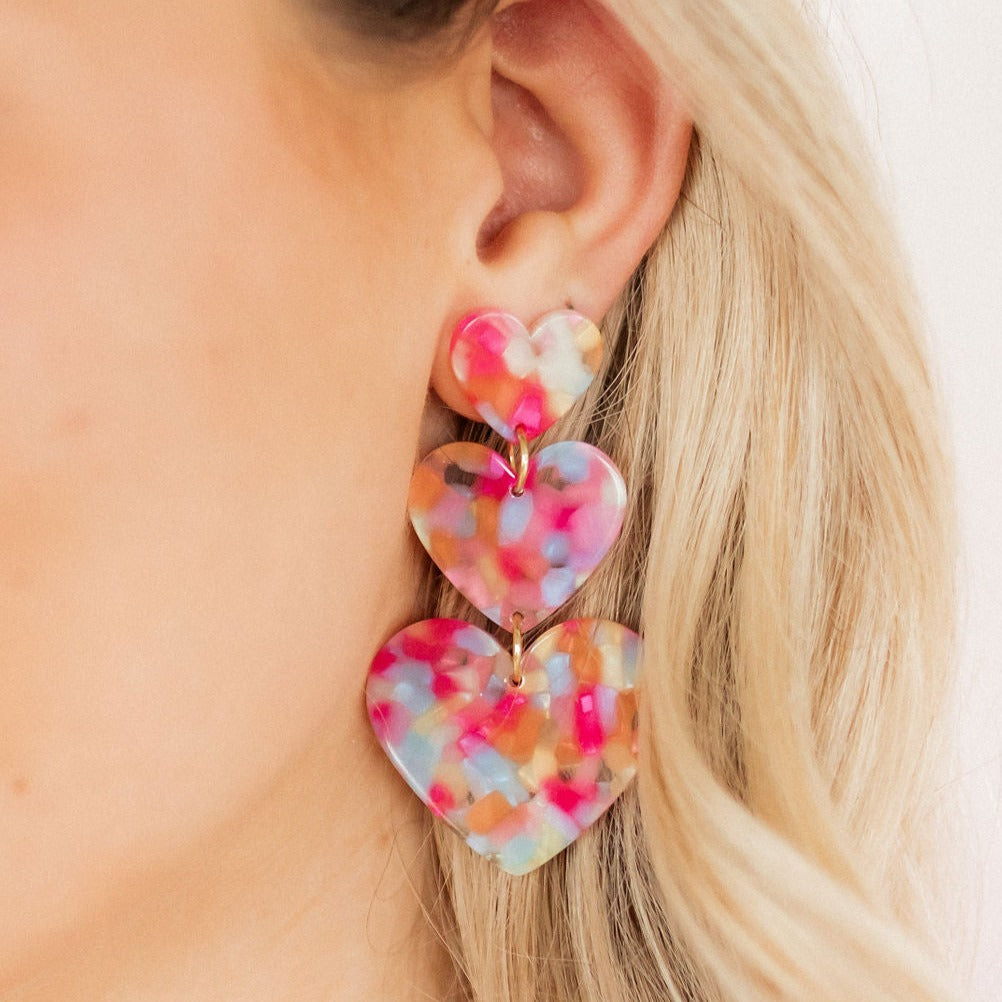 Linny Co | Penny Heart Drop Earrings in Pink Sprinkles