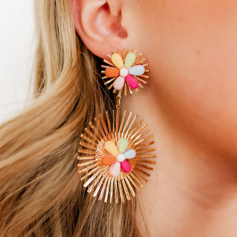 Linny Co | Fiona Gold Tone Multicolor Circle Drop Earrings