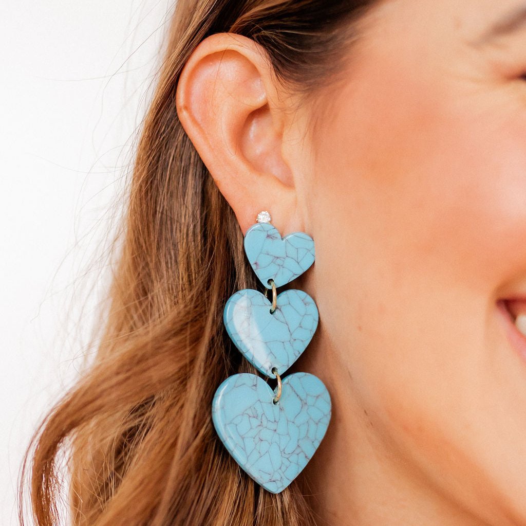 Linny Co | Penny Heart Drop Earrings in Turquoise Blue