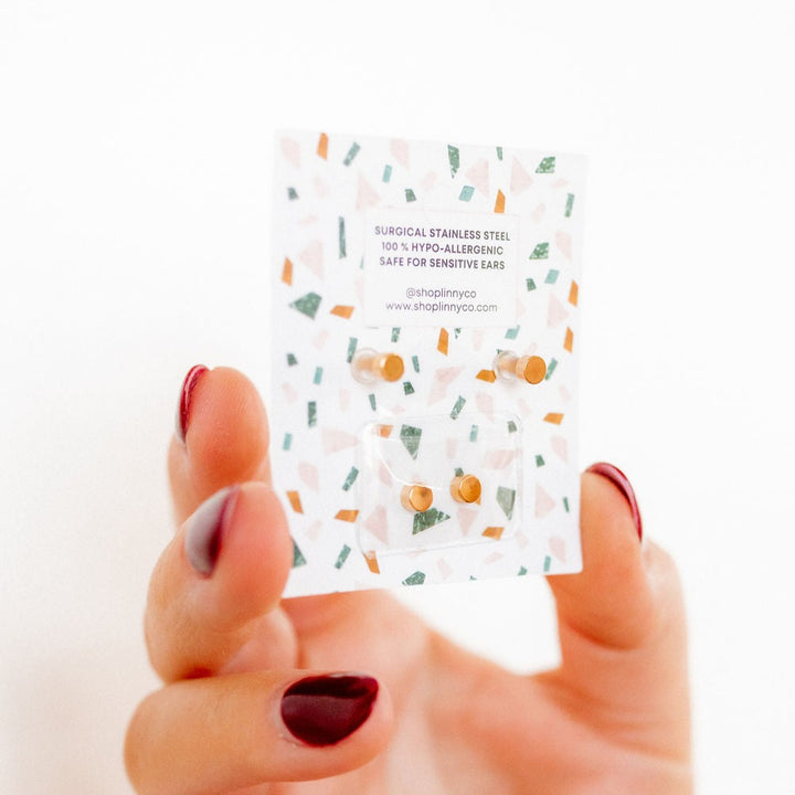 Linny Co | Eloise Gold Tone Heart Flatback Stud Earrings with CZ Accents