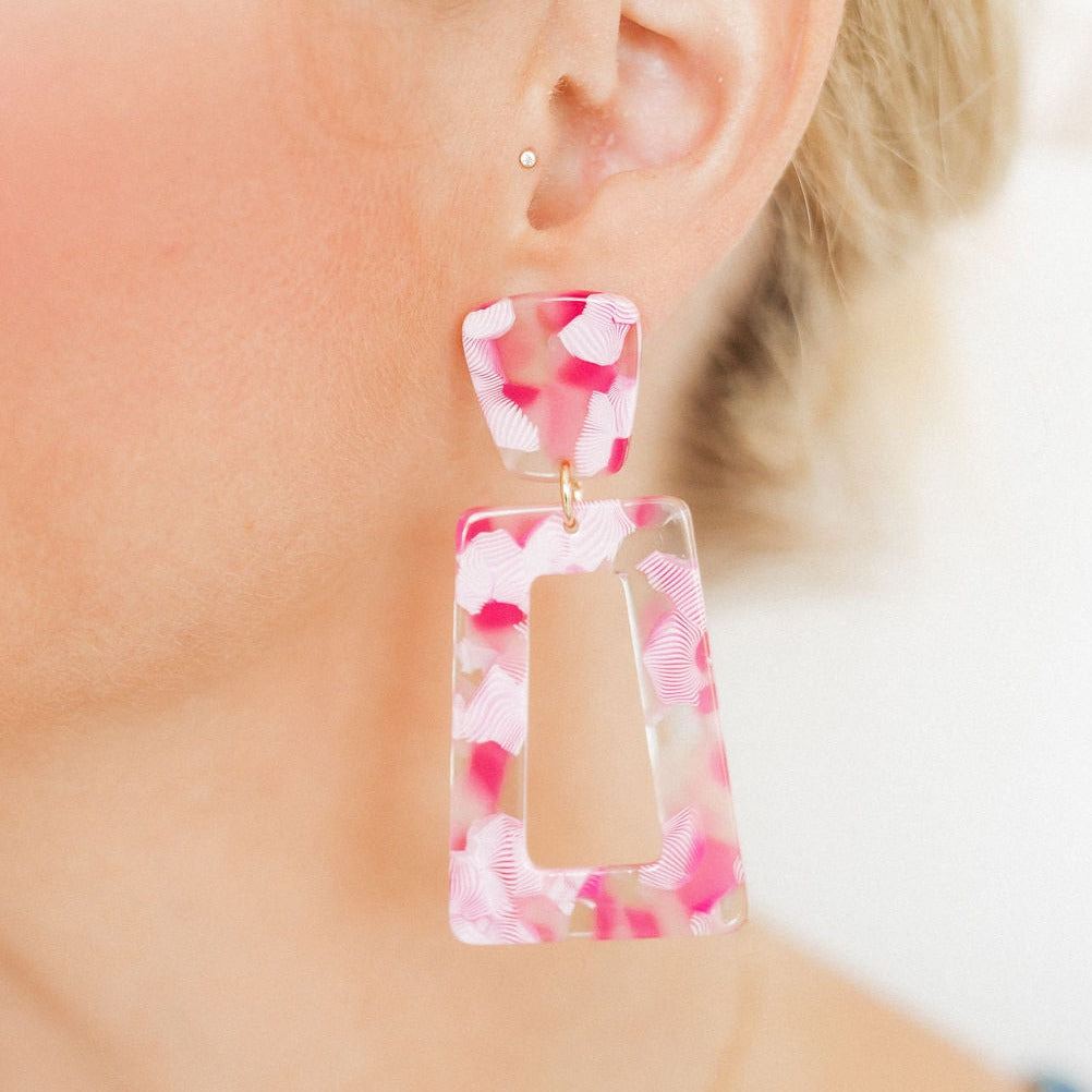 Linny Co | Kennedy Rectangular Drop Earrings in Mermaid Pink