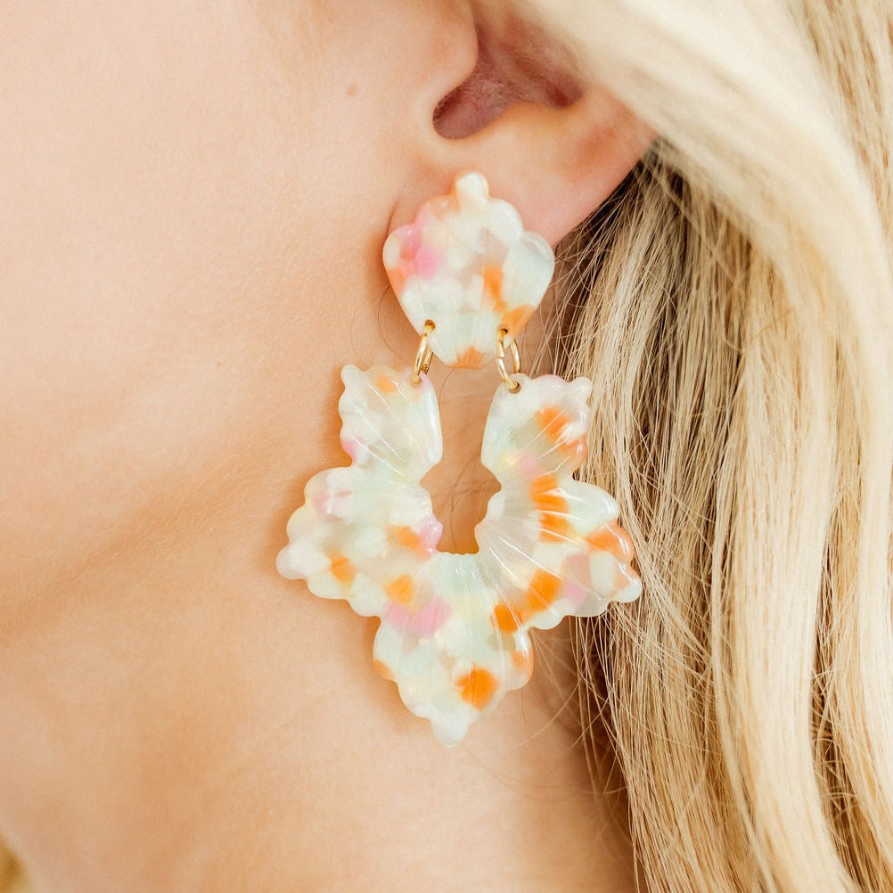 Linny Co | Michelle Floral Drop Earrings in Orange Spinkles