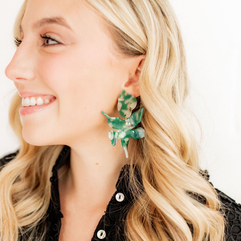 Linny Co | Flora Drop Earrings in Alpine Green