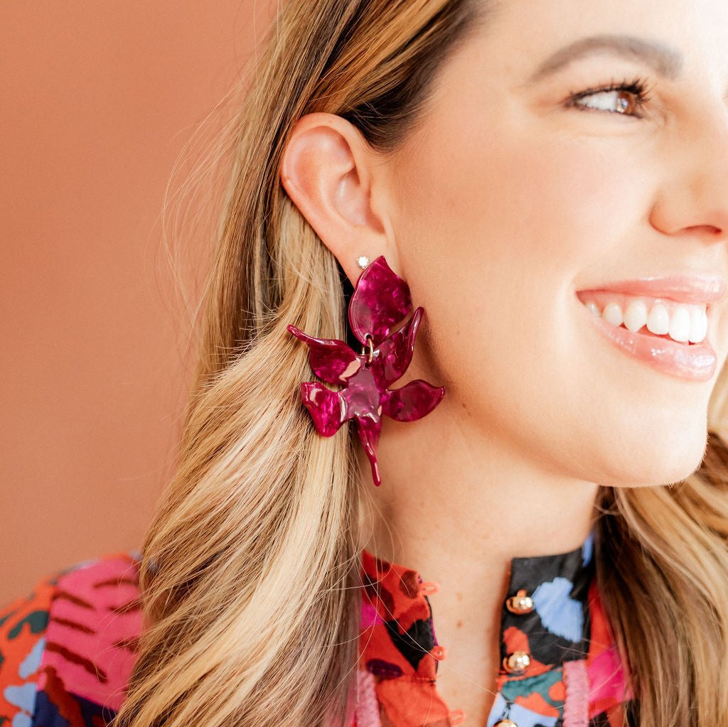 Linny Co | Flora Drop Earrings in Pinot Noir Burgundy