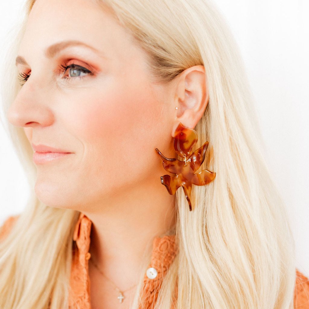 Linny Co | Flora Drop Earrings in Caramel Brown