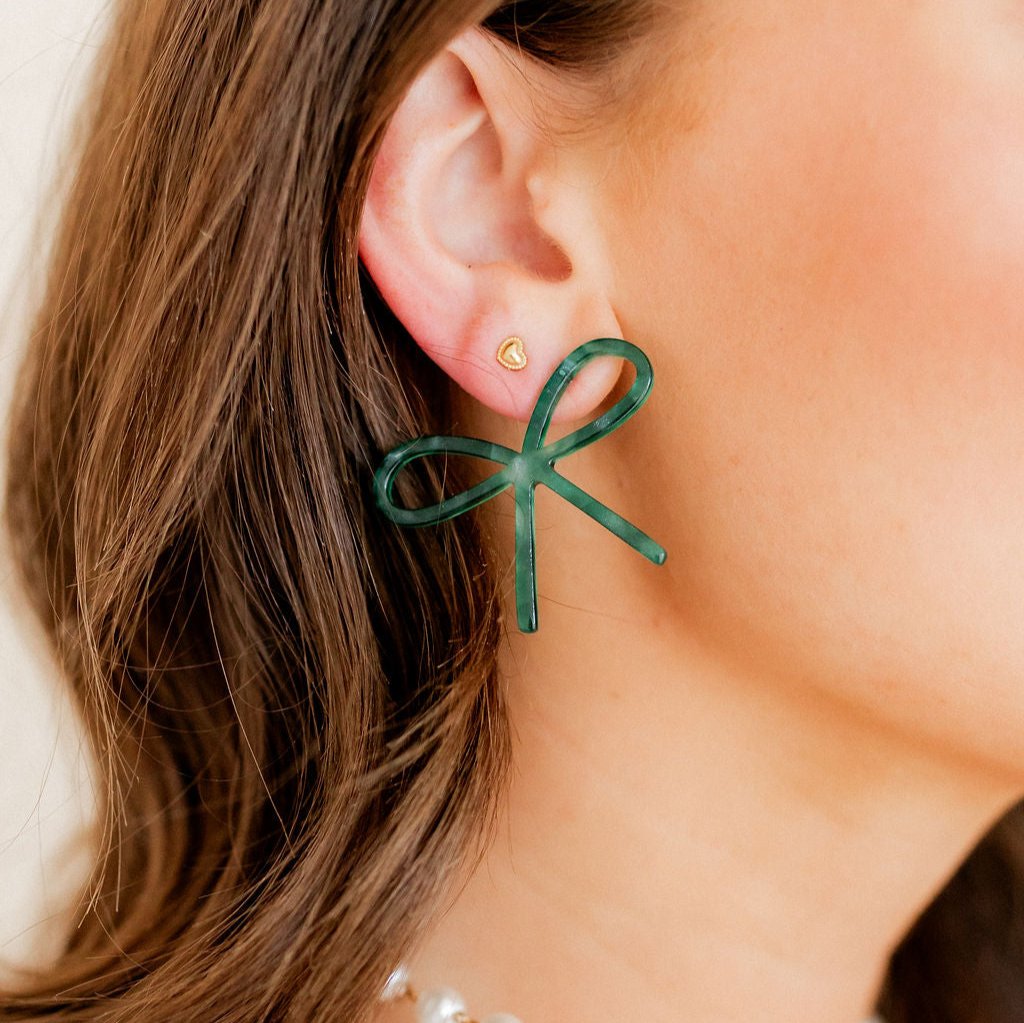 Linny Co | Lola Bow Earrings in Forest Green