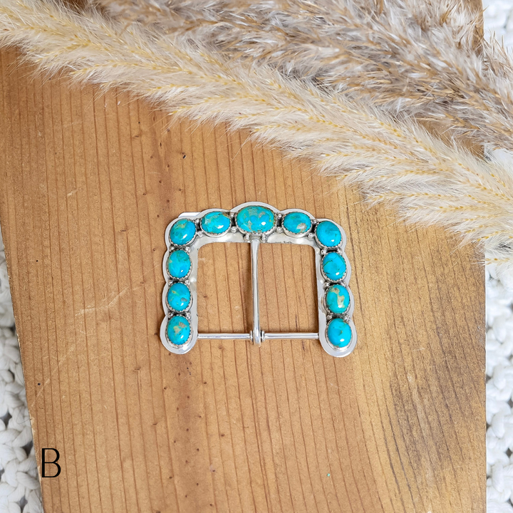 Navajo | Sterling Silver Kingman Turquoise Belt Buckle
