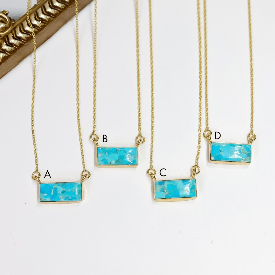 Hada Collection | Handmade 14k Gold & Kingman Turquoise Mini Bar Pendant Necklaces