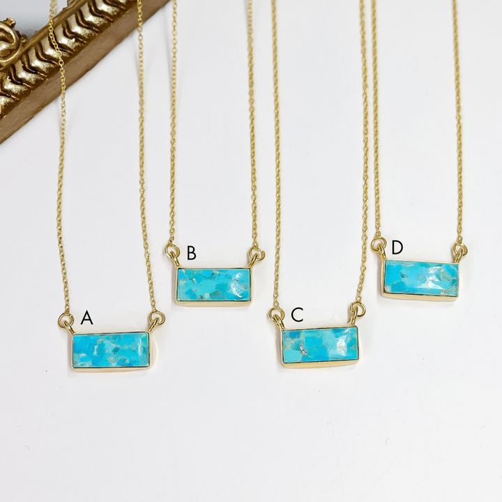 Hada Collection | Handmade 14k Gold & Kingman Turquoise Mini Bar Pendant Necklaces