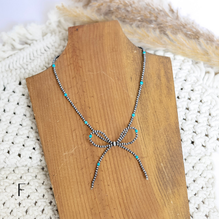 Navajo | Navajo Handmade Sterling Silver Turquoise Pearl Bow Necklace