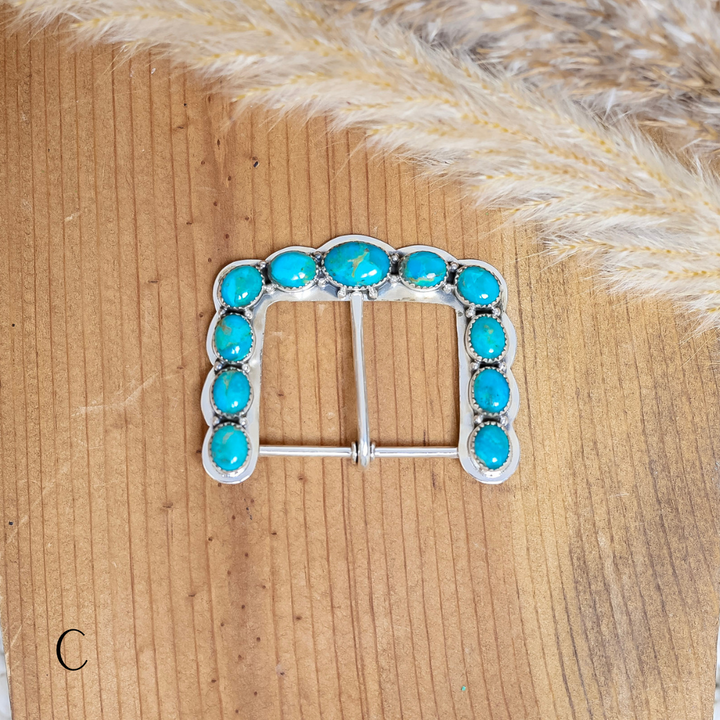 Navajo | Sterling Silver Kingman Turquoise Belt Buckle