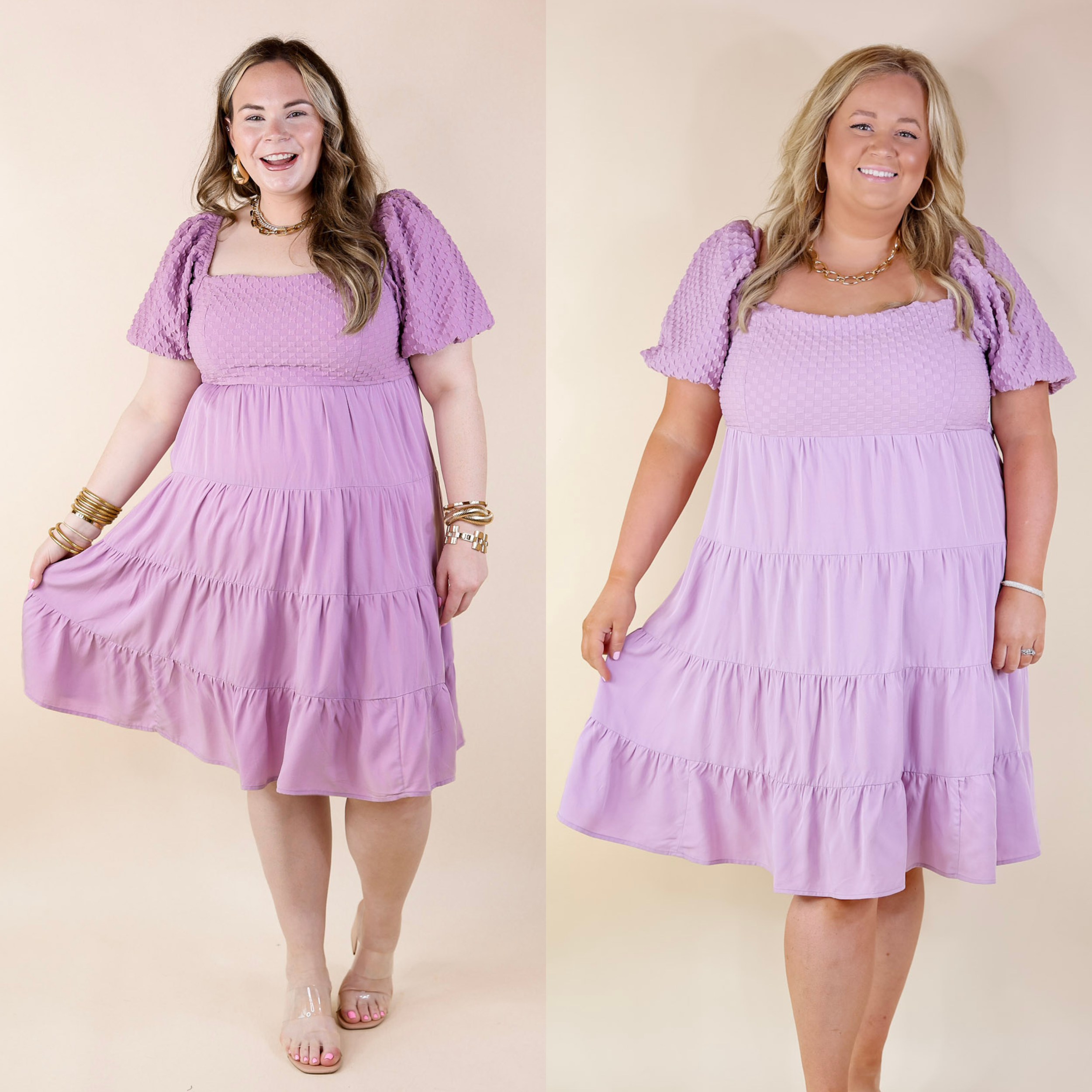 Coastal Cruising Babydoll Dress with Short Balloon Sleeves in Lavender Purple - Giddy Up Glamour Boutique