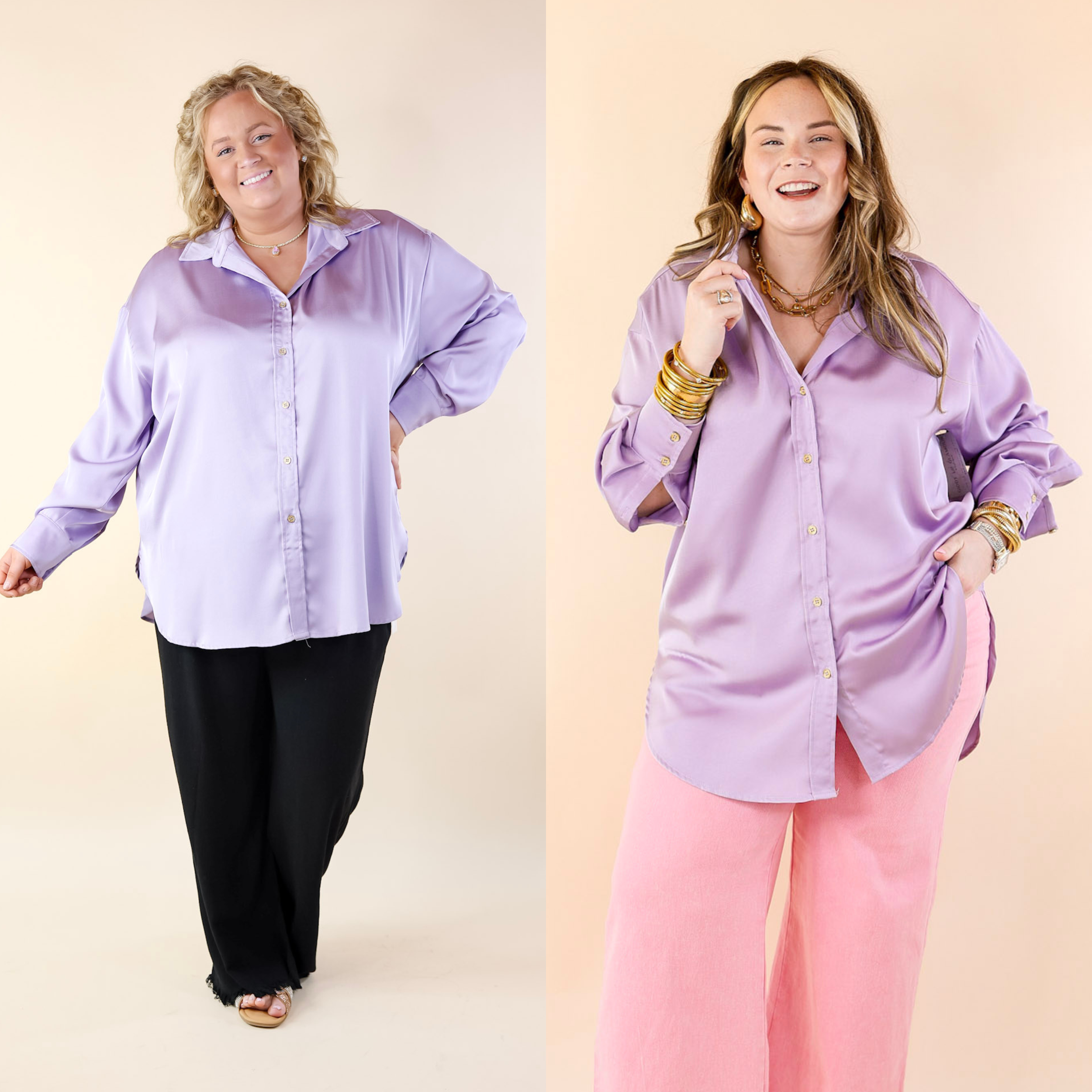 Tell Me Something Good Long Sleeve Button Up Top in Lavender Purple - Giddy Up Glamour Boutique