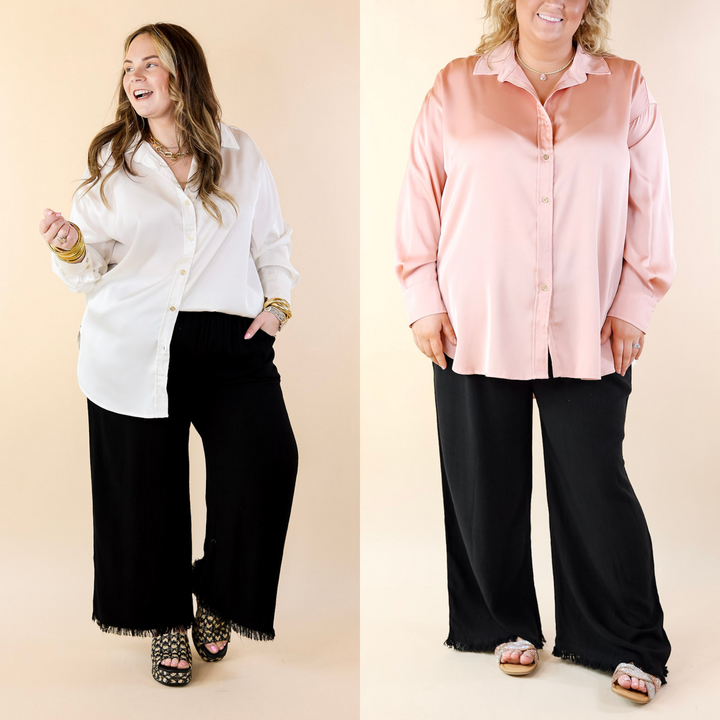 Right On Cue Drawstring Cropped Pants with Frayed Hem in Black - Giddy Up Glamour Boutique