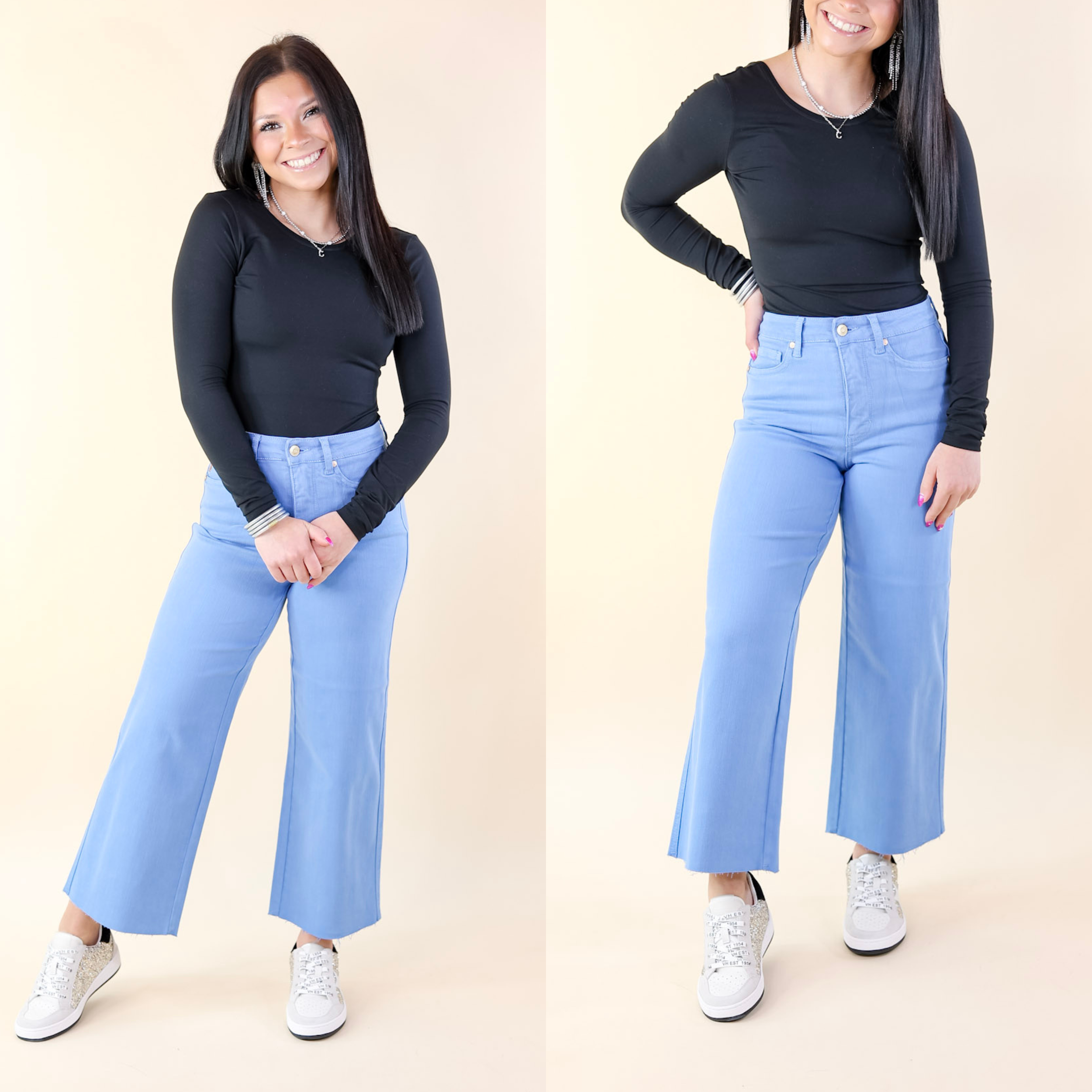 Judy Blue | Sign Me Up Tummy Control Cropped Wide Leg Jeans in Sky Blue - Giddy Up Glamour Boutique