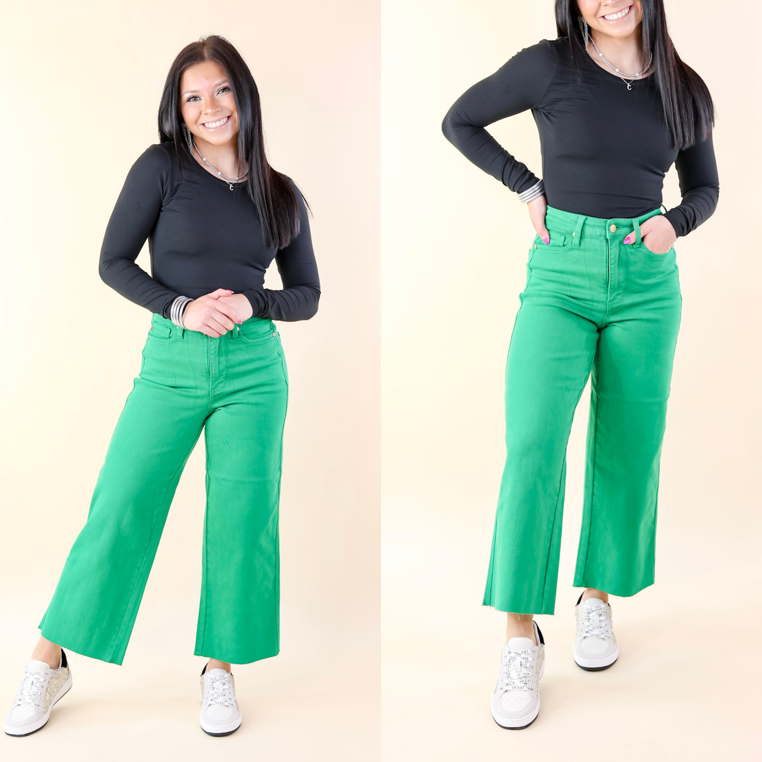 Judy Blue | Sign Me Up Tummy Control Cropped Wide Leg Jeans in Kelly Green