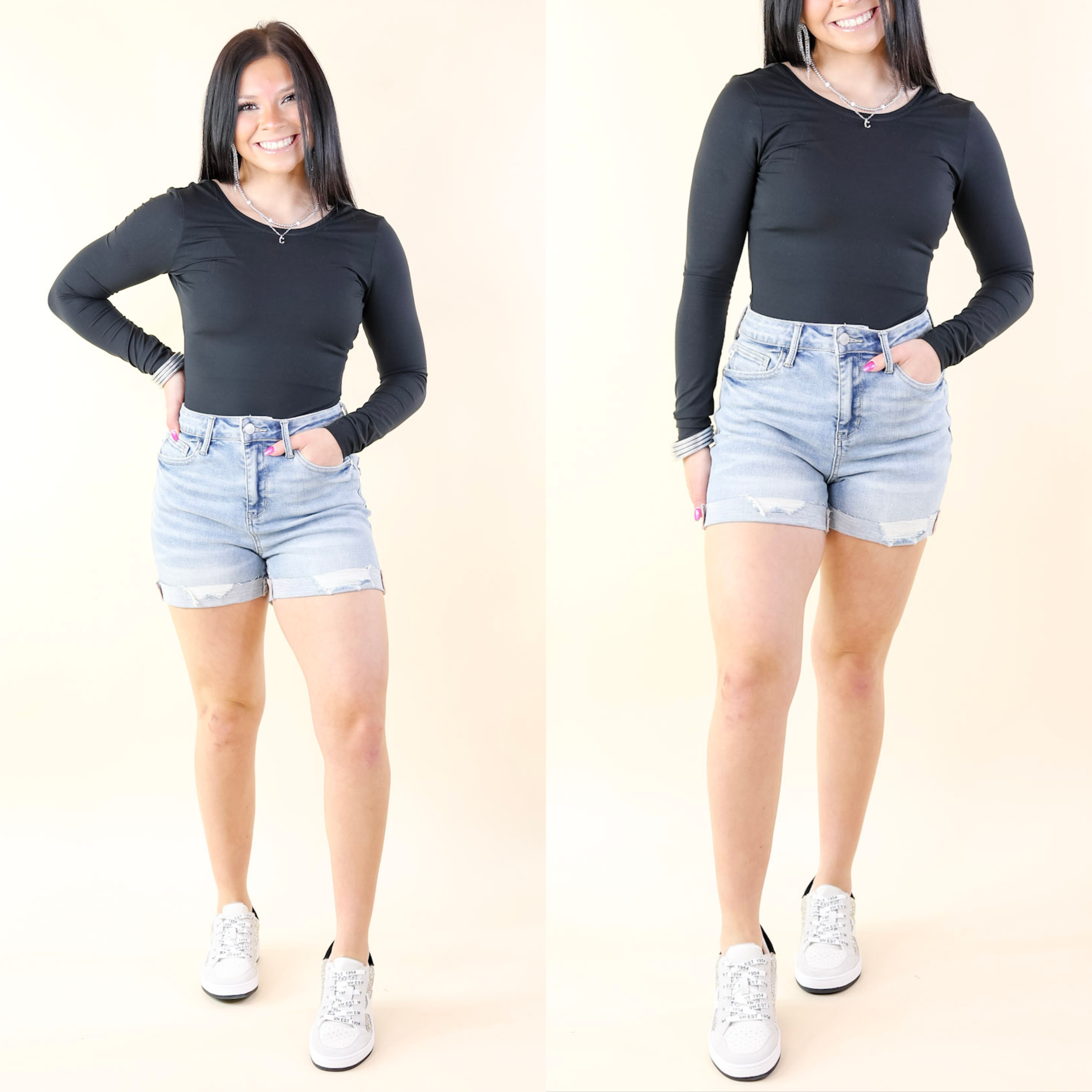 Judy Blue | Summer Breeze Destroy Cuffed Cut Off Shorts in Light Wash - Giddy Up Glamour Boutique