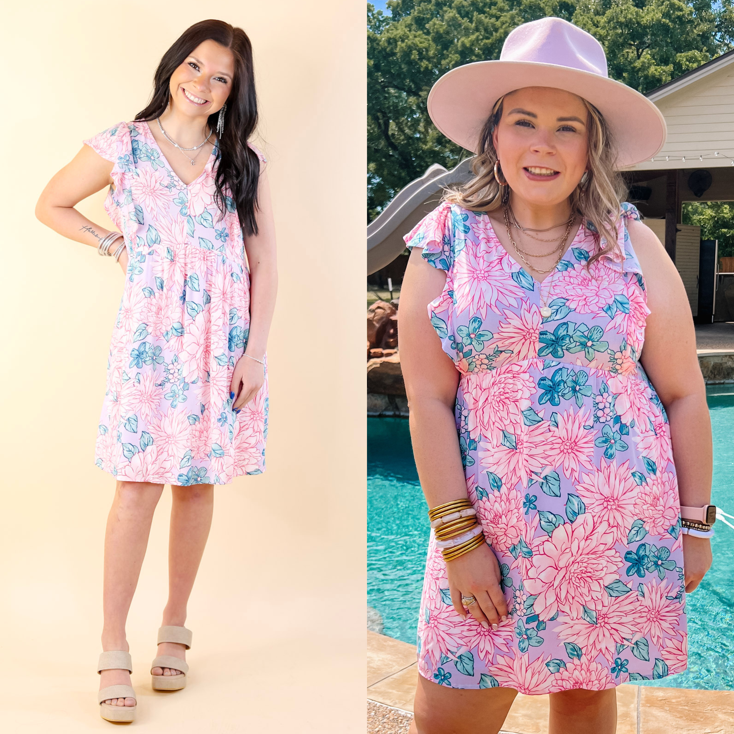 Sunshine On My Mind Floral Ruffle Cap Sleeve Dress in Lilac Pink - Giddy Up Glamour Boutique
