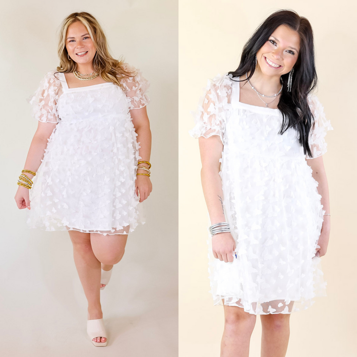 Sweetest Rush Butterfly Print Babydoll Dress in White - Giddy Up Glamour Boutique