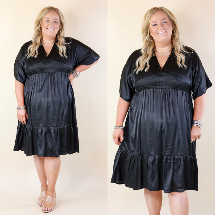 On Track V Neck Midi Dress in Black - Giddy Up Glamour Boutique