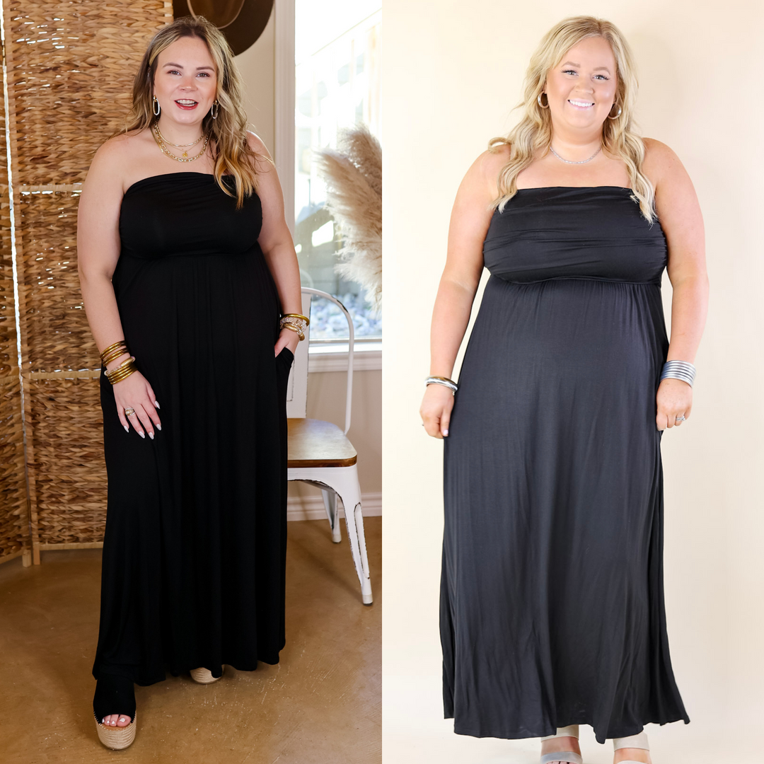 Oh, Snap Strapless Maxi Dress in Black - Giddy Up Glamour Boutique