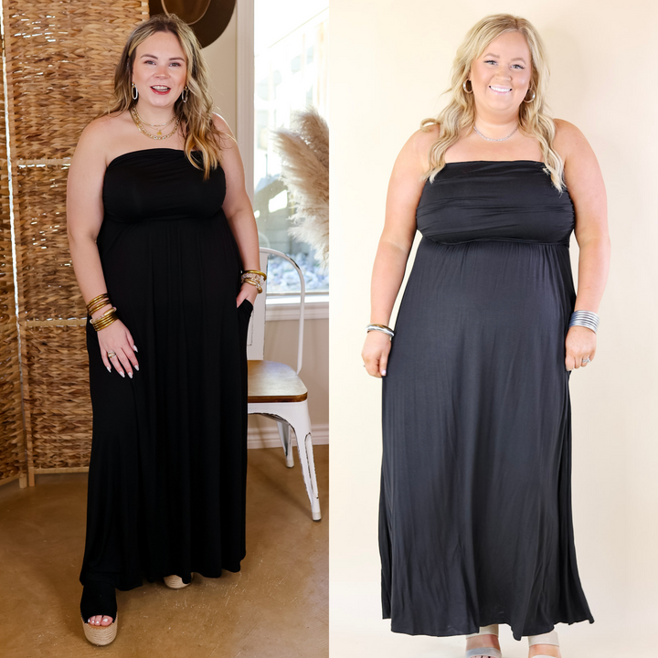 Oh, Snap Strapless Maxi Dress in Black - Giddy Up Glamour Boutique