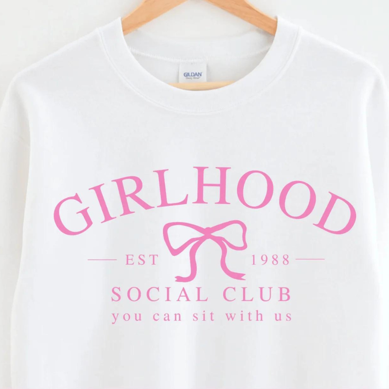 Online Exclusive | Girlhood Social Club Long Sleeve Graphic Sweatshirt in White - Giddy Up Glamour Boutique