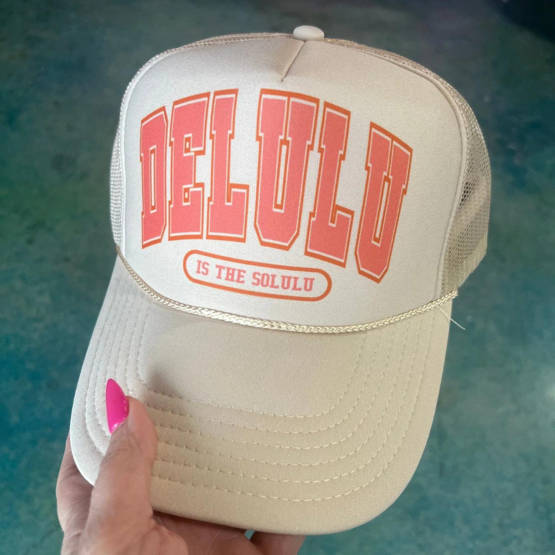 Online Exclusive | Delulu is the Solulu Coquette Foam Trucker Cap in Solid Cream - Giddy Up Glamour Boutique