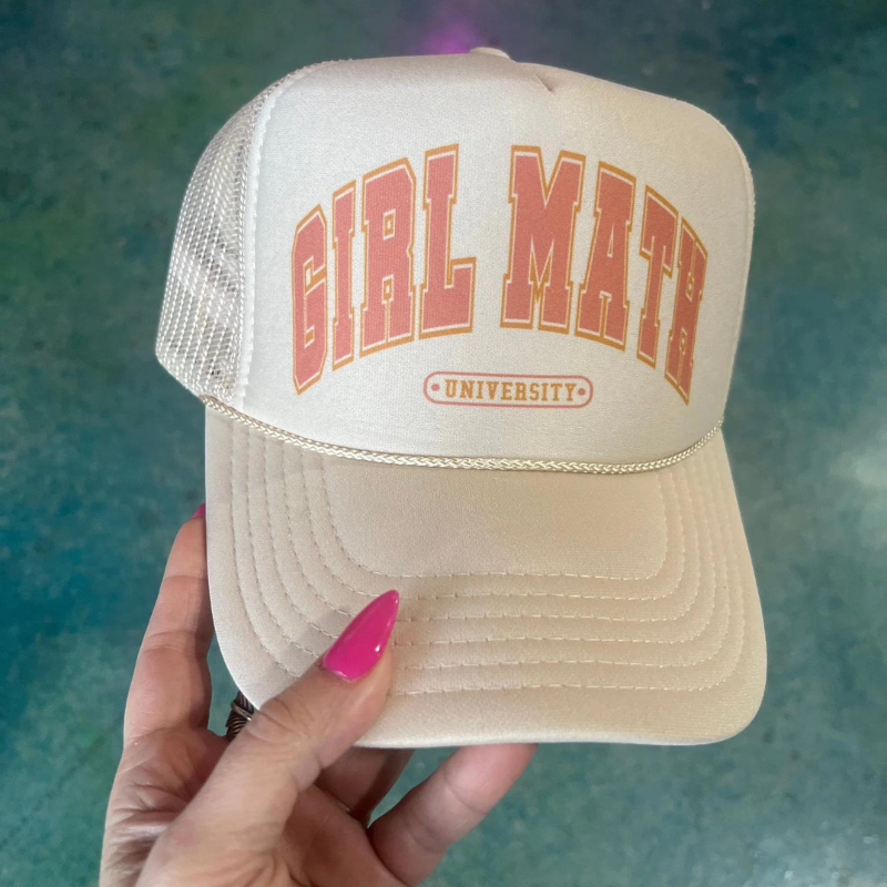 Online Exclusive | Girl Math University Coquette Foam Trucker Cap in Solid Cream - Giddy Up Glamour Boutique