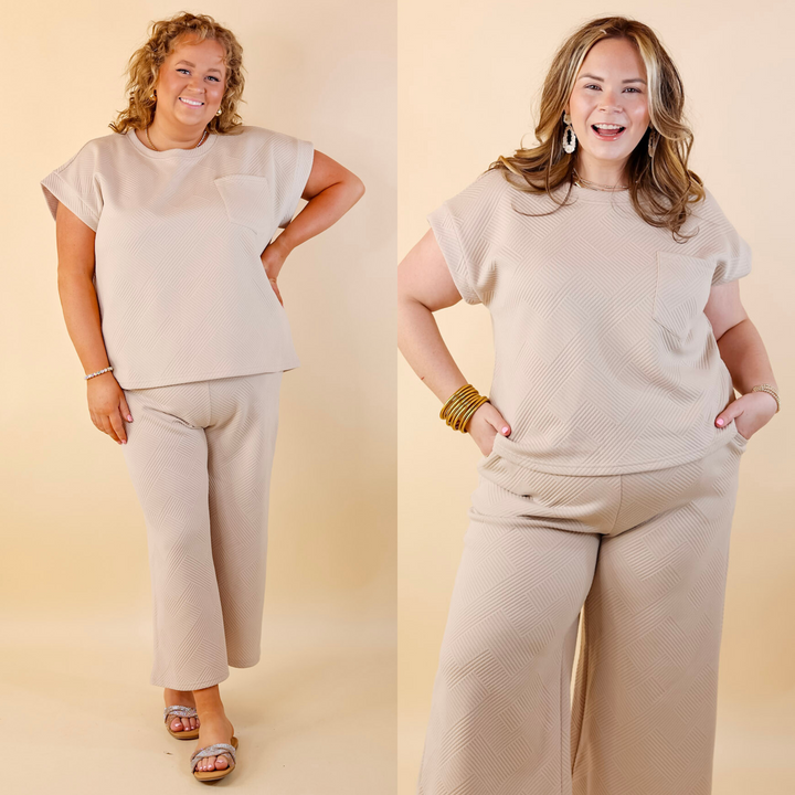 Glamour on the Go Textured Top with Pocket in Cream - Giddy Up Glamour Boutique
