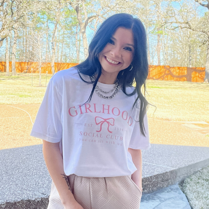 Online Exclusive | Girlhood Social Club Short Sleeve Graphic Tee in White - Giddy Up Glamour Boutique