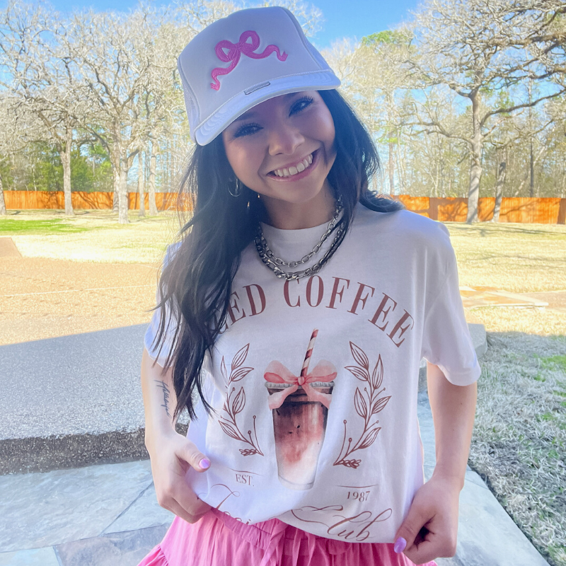 Online Exclusive | Iced Coffee Social Club Short Sleeve Graphic Tee in White - Giddy Up Glamour Boutique