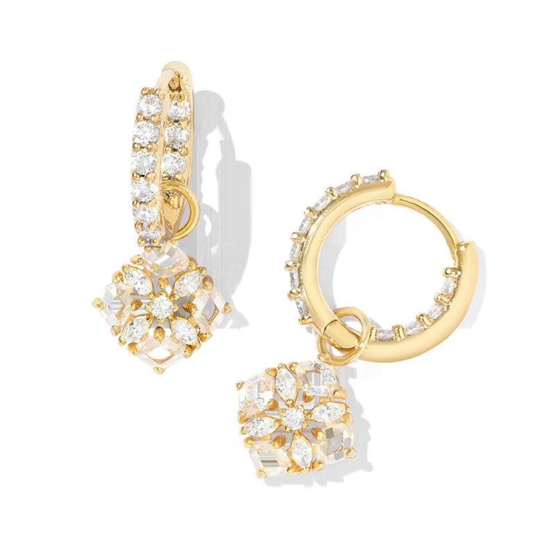 Kendra Scott | Dira Convertible Gold Crystal Huggie Earrings in White Crystal - Giddy Up Glamour Boutique