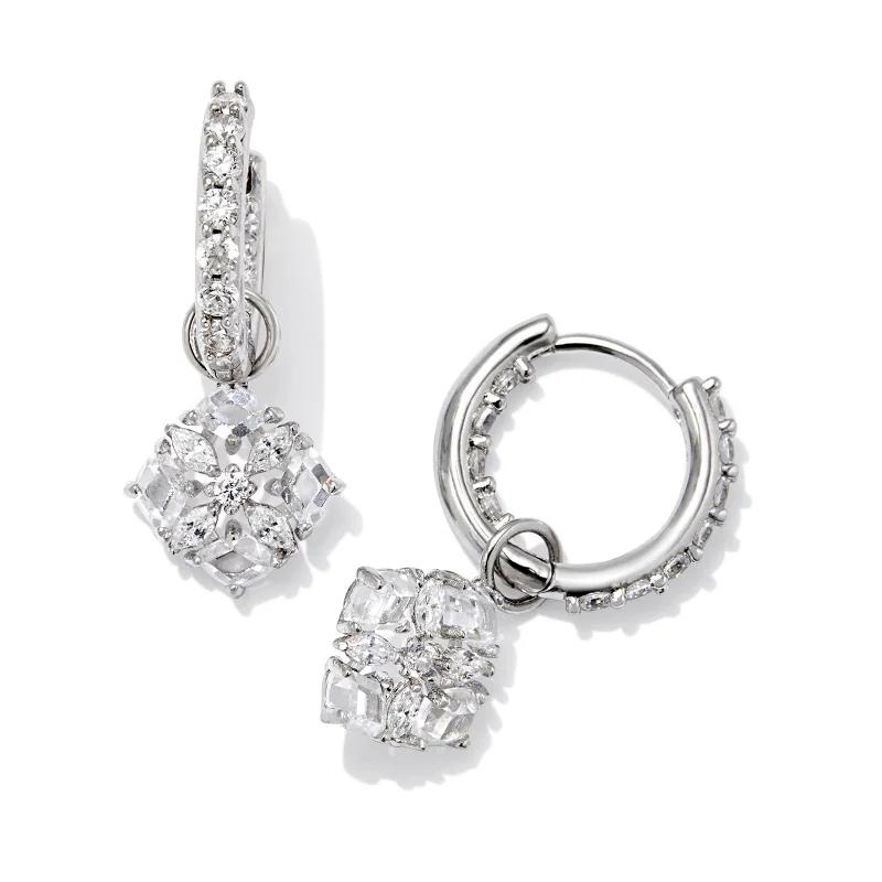 Kendra Scott | Dira Convertible Silver Crystal Huggie Earrings in White Crystal - Giddy Up Glamour Boutique
