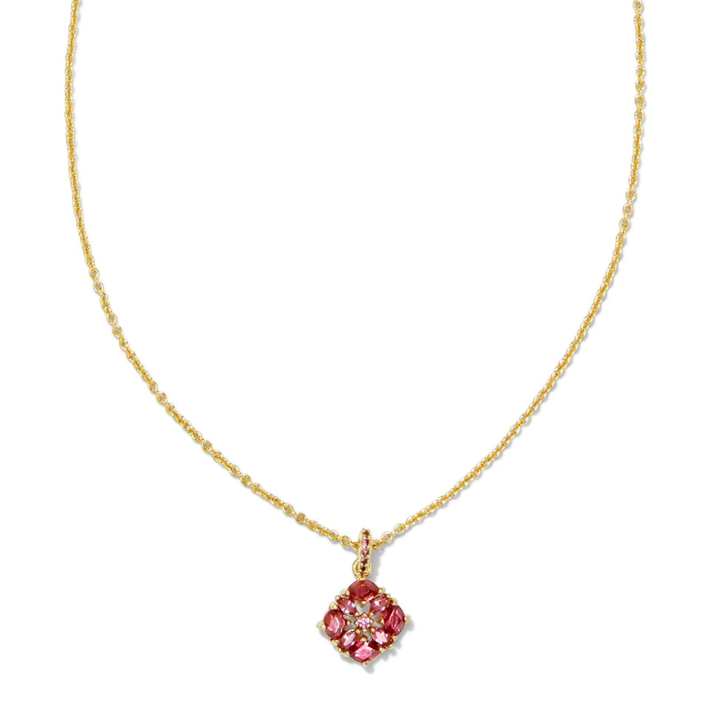 Kendra Scott | Dira Gold Crystal Short Pendant Necklace in Pink Mix - Giddy Up Glamour Boutique