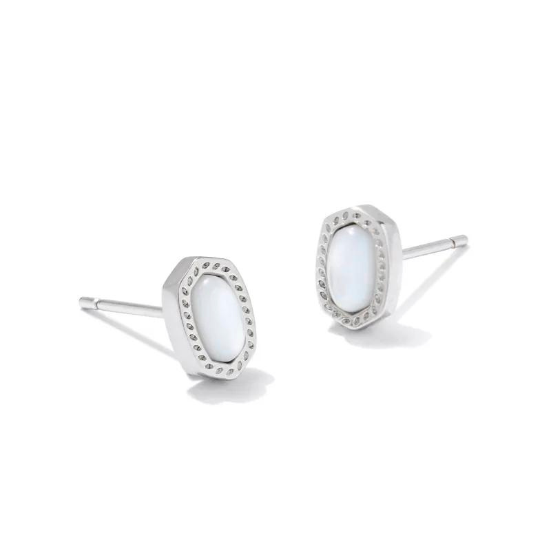 Kendra Scott | Mini Ellie Silver Stud Earrings in Ivory Mother-of-Pearl - Giddy Up Glamour Boutique