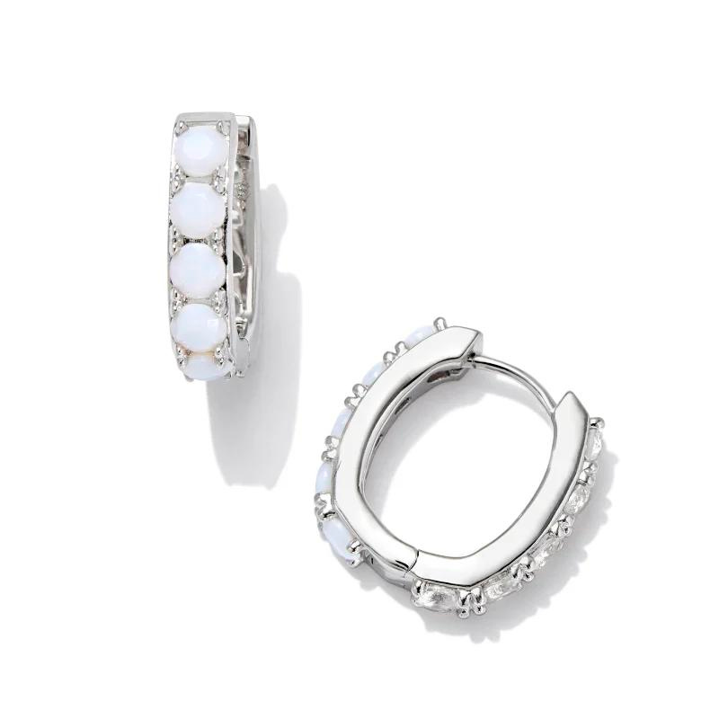 Kendra Scott | Chandler Silver Huggie Earrings in White Opalite Mix - Giddy Up Glamour Boutique