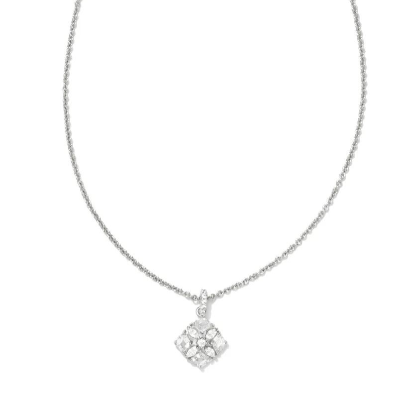 Kendra Scott | Dira Silver Crystal Short Pendant Necklace in White Crystal - Giddy Up Glamour Boutique
