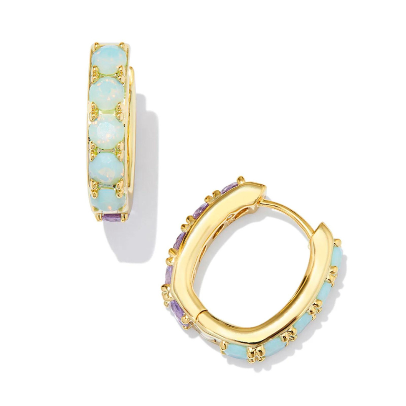 Kendra Scott | Chandler Gold Huggie Earrings in Green Lilac Mix - Giddy Up Glamour Boutique