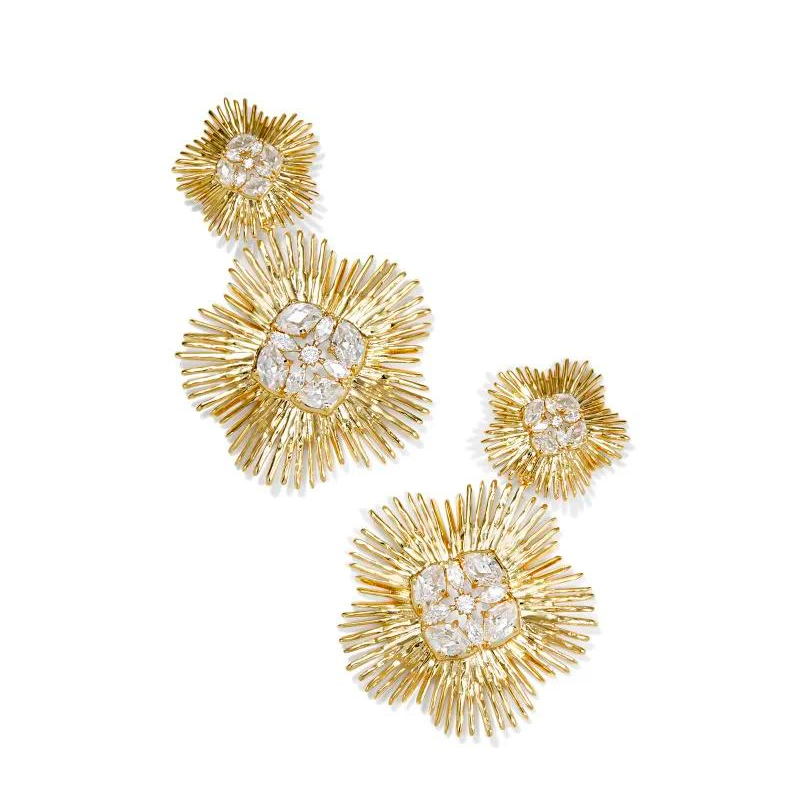 Kendra Scott | Dira Gold Crystal Statement Earrings in White Mix - Giddy Up Glamour Boutique
