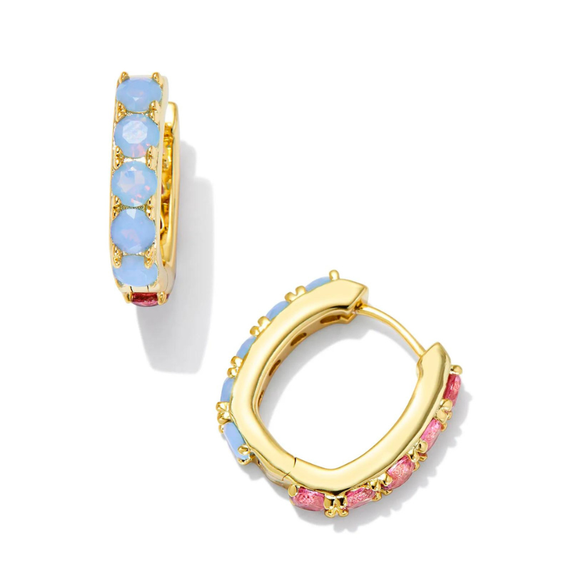 Kendra Scott | Chandler Gold Huggie Earrings in Pink Blue Mix - Giddy Up Glamour Boutique
