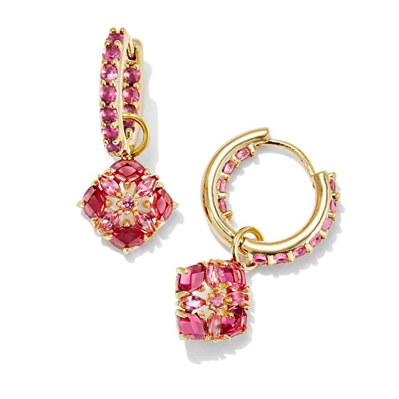 Kendra Scott | Dira Convertible Gold Crystal Huggie Earrings in Pink Mix - Giddy Up Glamour Boutique