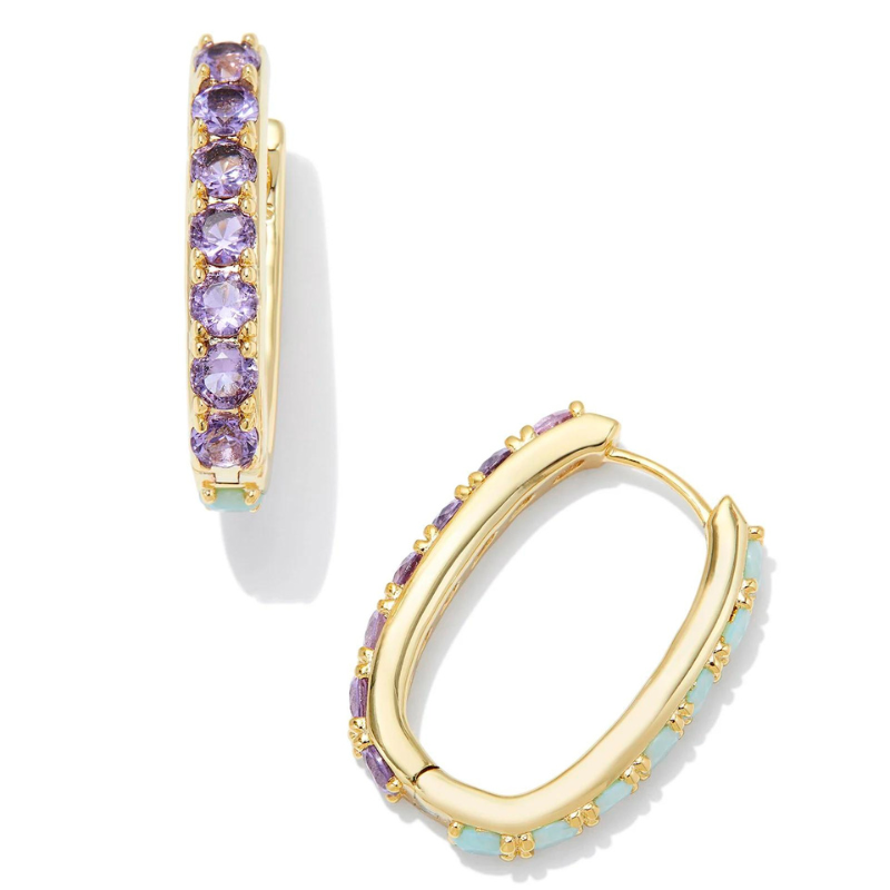 Kendra Scott | Chandler Gold Hoop Earrings in Green Lilac Mix - Giddy Up Glamour Boutique